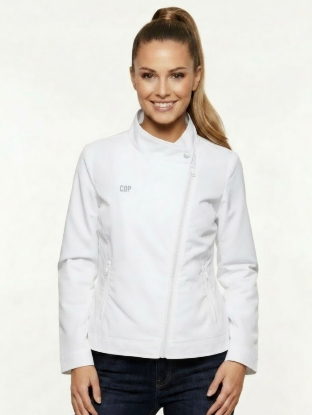 Cop Copine White Cotton Asymmetric Zip Womens Jacket Size Medium T 38